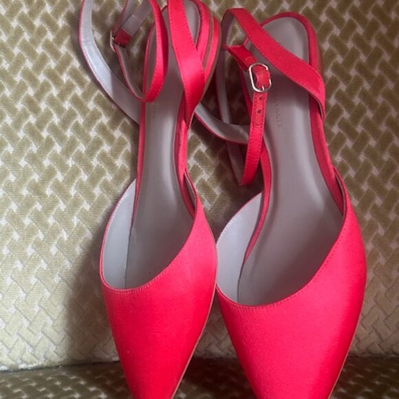 By Anthropologie Ankle-Wrap Adjustable Strap Pointy Toe Cherry Red Kitten Flats - Picture 14 of 16